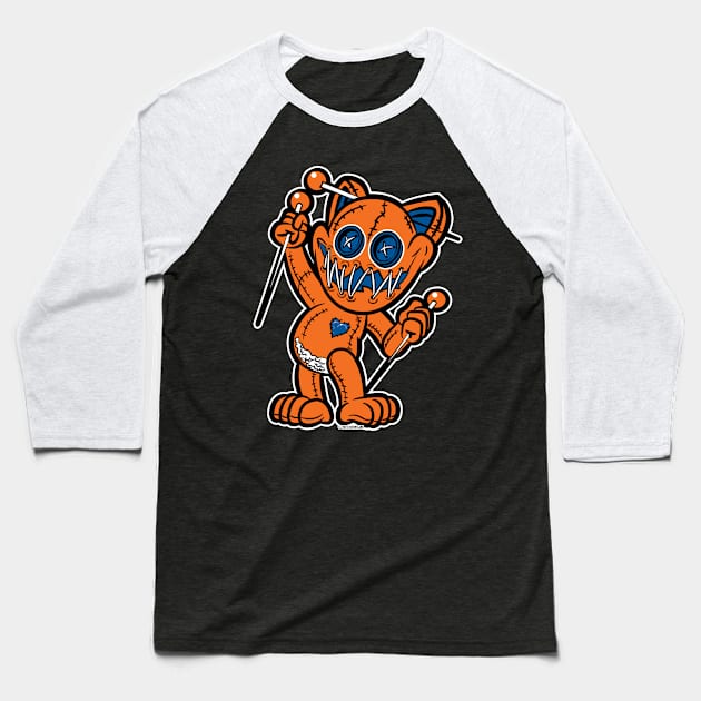 Happy VooDoo Kitty Cat Doll Orange and Reflex Blue Baseball T-Shirt by eShirtLabs